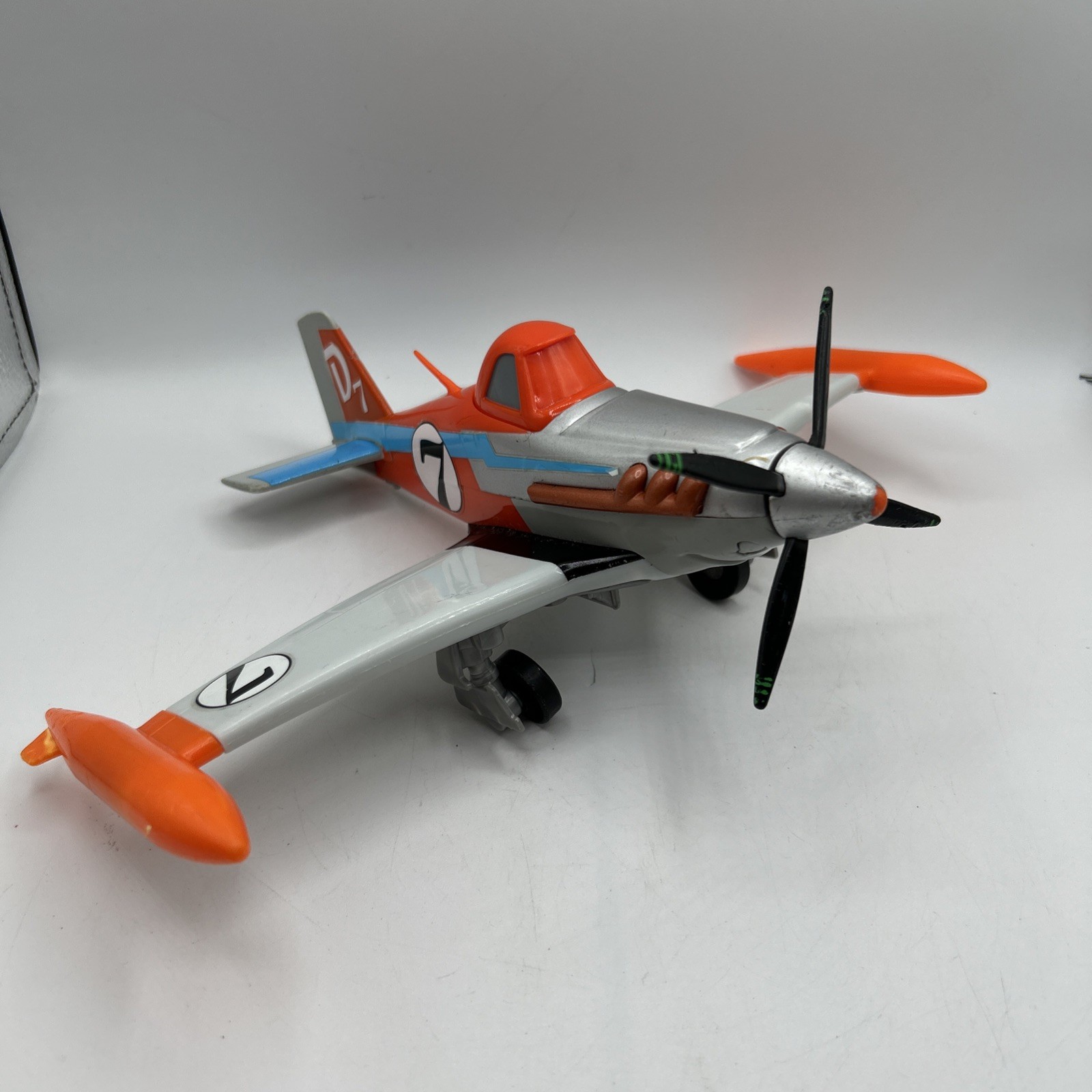 Disney Planes Dusty Crophopper #7 Orange/Gray Toy Airplane w/ Propeller READ DES