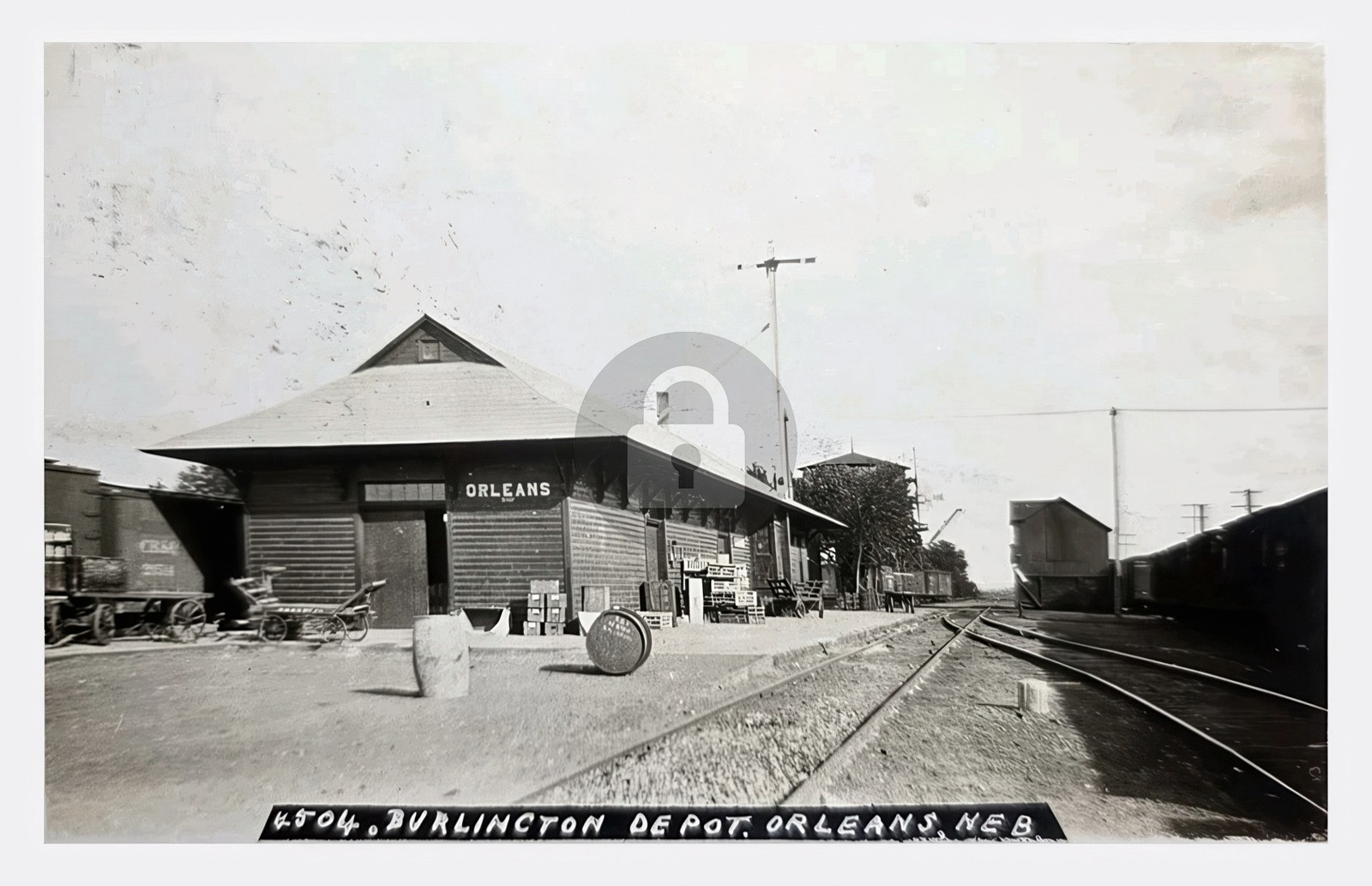 1908 Orleans Nebraska Burlington Railroad Depot RPPC Photo Postcard COPY