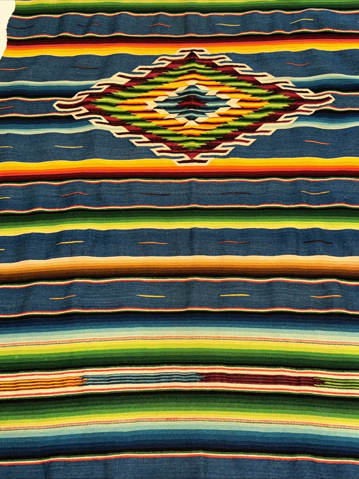 Vtg Mexican Saltillo Serape Rug Blanket Throw Textile Wool 76x38” Beautiful