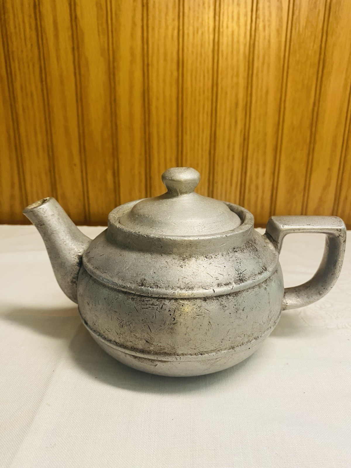 Individual vintage pewter teapot 