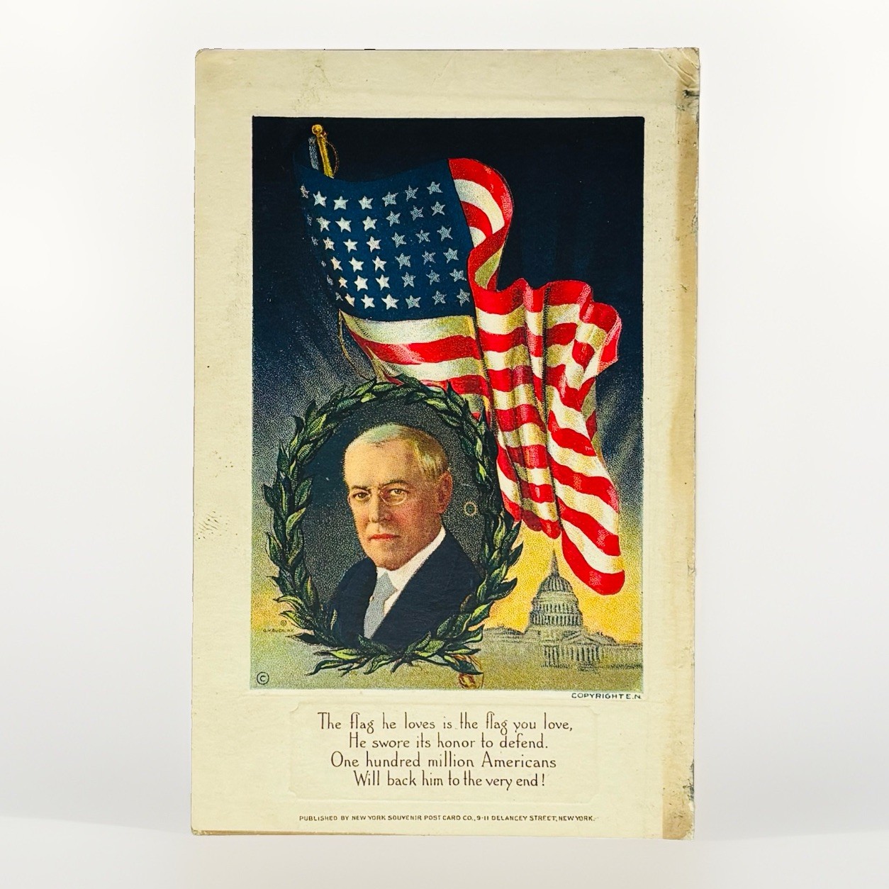 Patriotic Postcard c1910 President Woodrow Wilson Flags Eagle poem