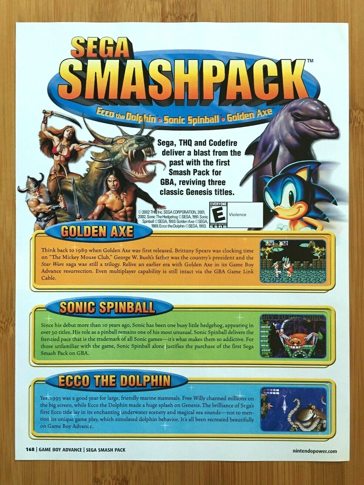 Sega Smashpack GBA 2002 Print Ad/Poster Golden Axe Sonic Spinball Ecco Dolphin