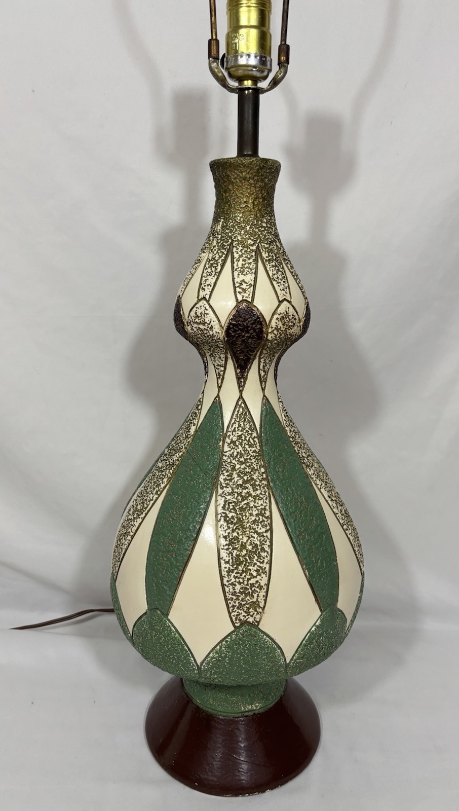 Vintage Mid Century Chalkware Plaster Table Lamp Harlequin Pattern Textured