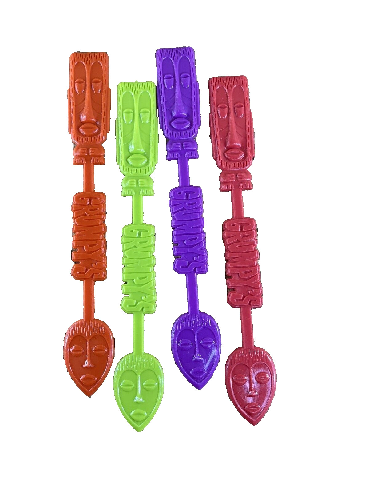 Shag Swizzle Sticks Tiki Bar Big Kahuna Bash Set of 4 Tiki Mug Guy Grumpy\'s