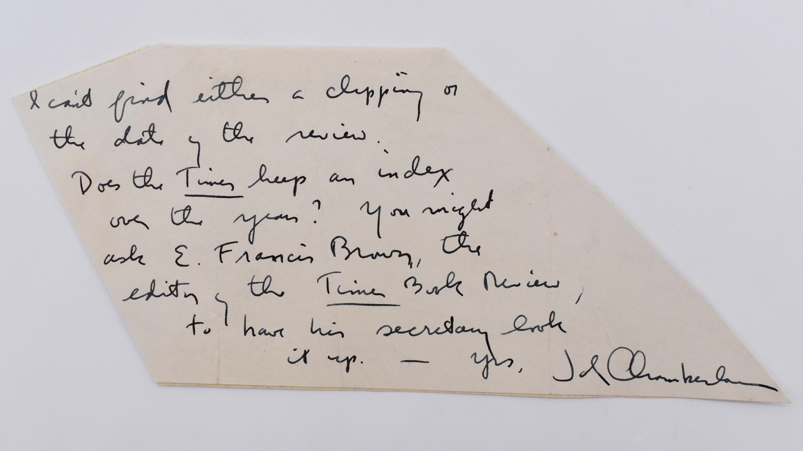 John Chamberlain, Autograph Signature Clipping, American Author, Critic & Editor