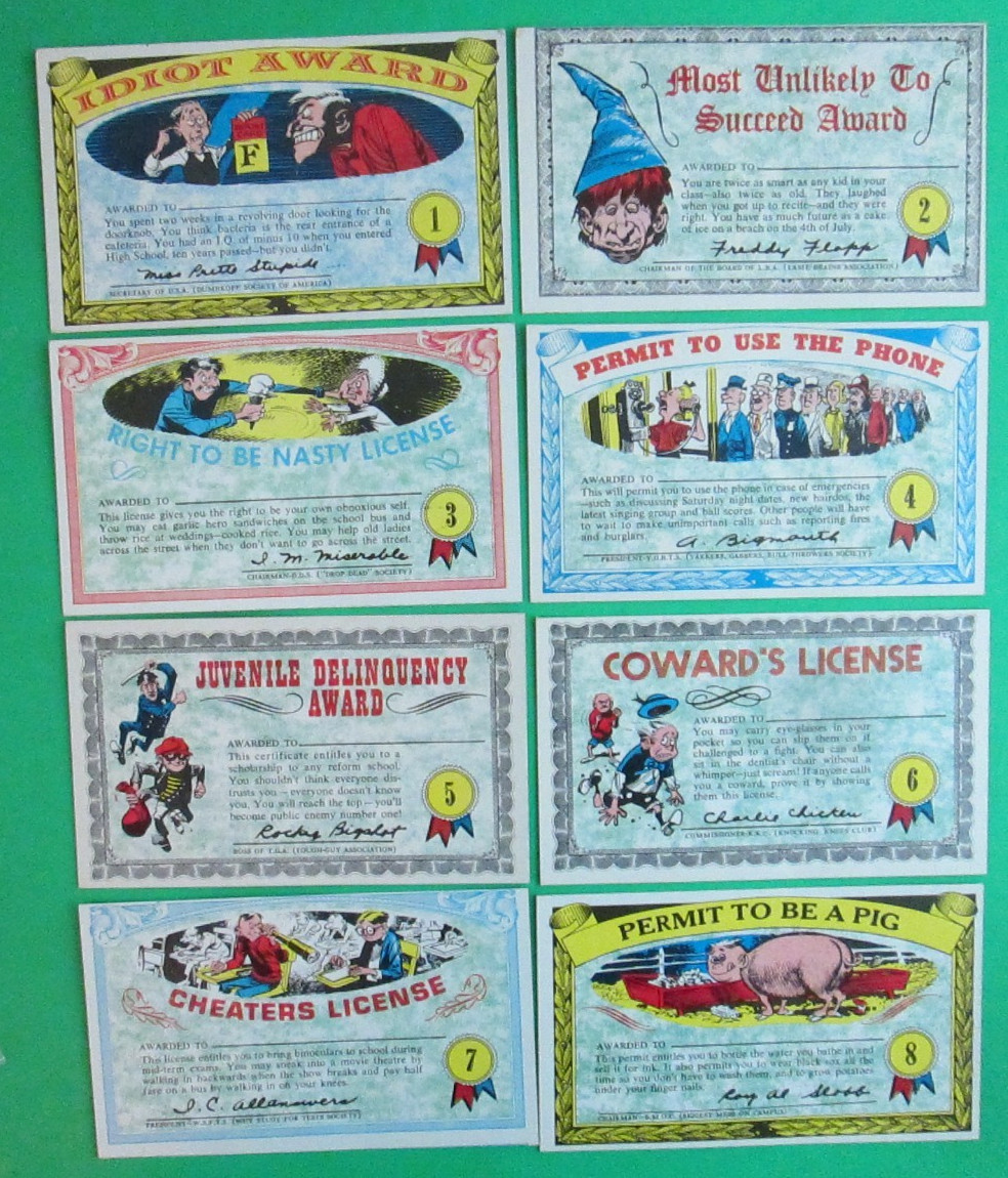 Vintage 1964 Topps Nutty Awards Complete 32 Postcard Set Original Jack Davis