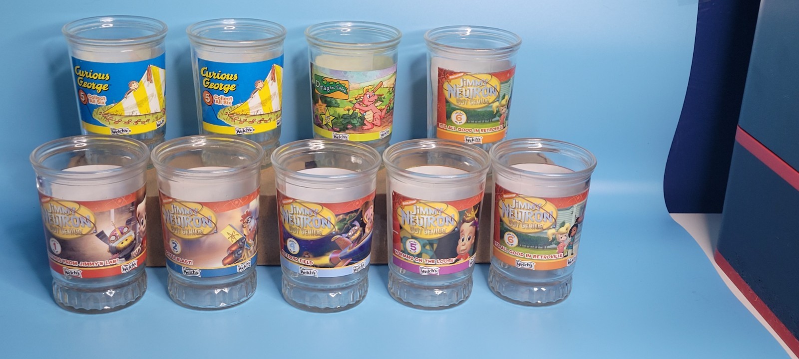 Vtg JIMMY NEUTRON  #1, 2, 4, 5, & 6 Welch's Jelly Jar Collector Plus 4 Adds