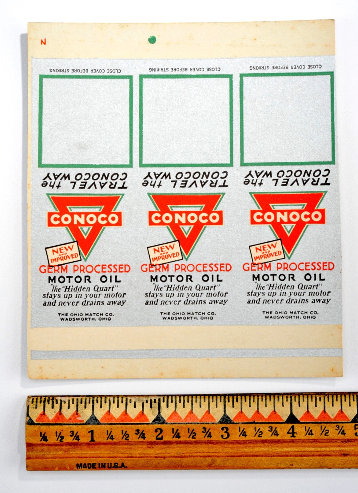 Vintage 1930\'s CONOCO Motor Oil/Gasoline Advertising Matchbook Cover - Uncut #4