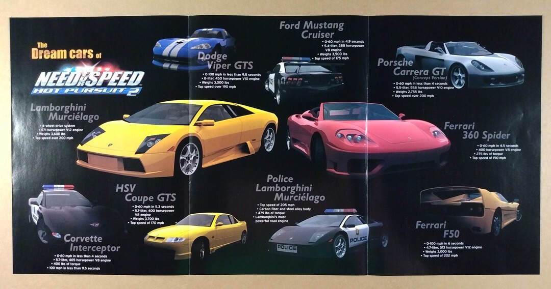 2002 EA Need for Speed Hot Pursuit 2 DREAM CARS vintage print Ad