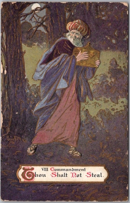 c1910s TEN COMMANDMENTS Embossed Postcard 