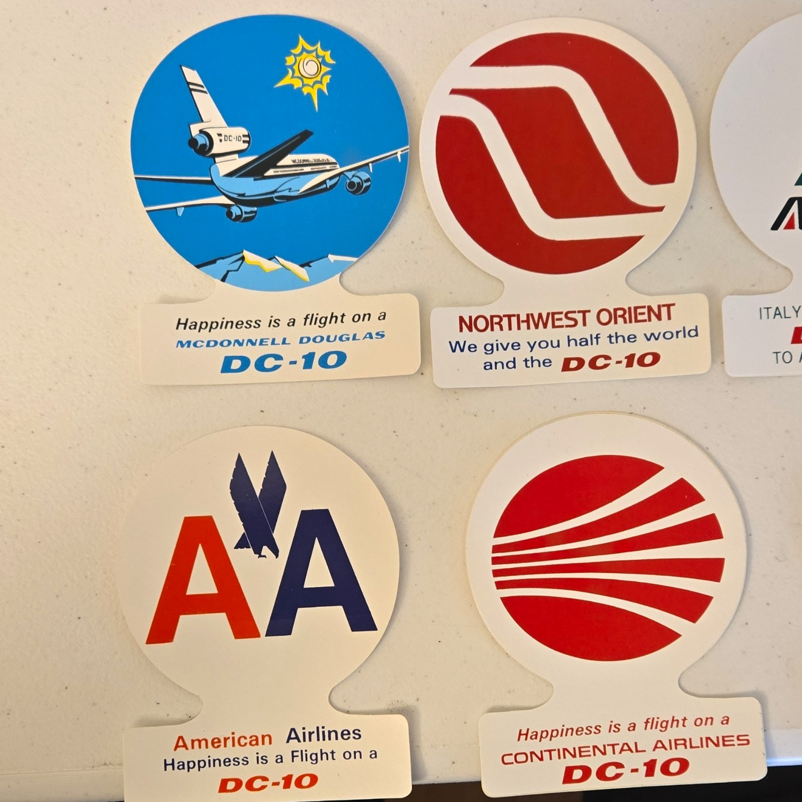 Vintage DC-10 Airline Stickers Lot - American, United, Swissair, Alitalia