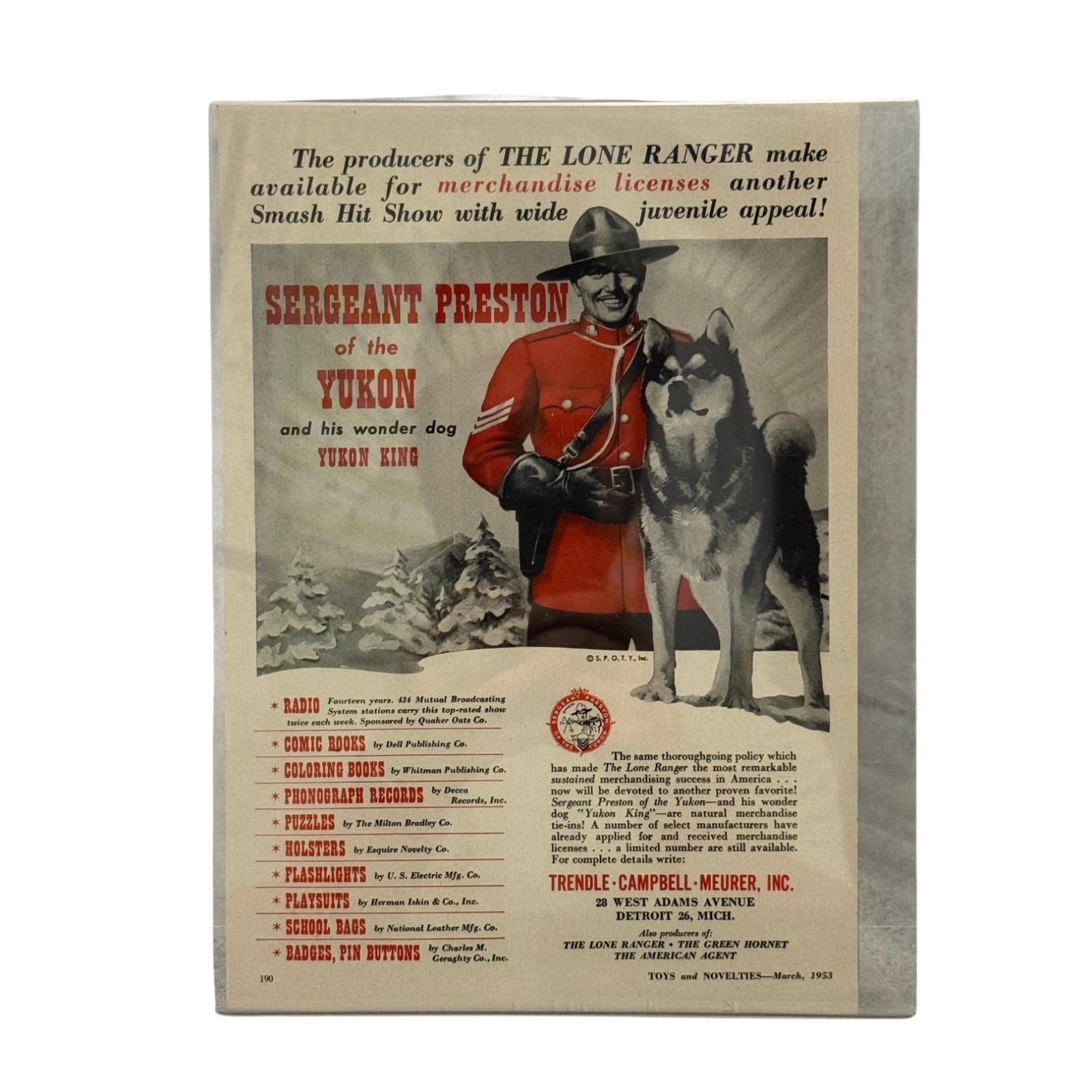 1953 Sergeant Preston of the Yukon Original Print Ad Yukon King Lone Ranger