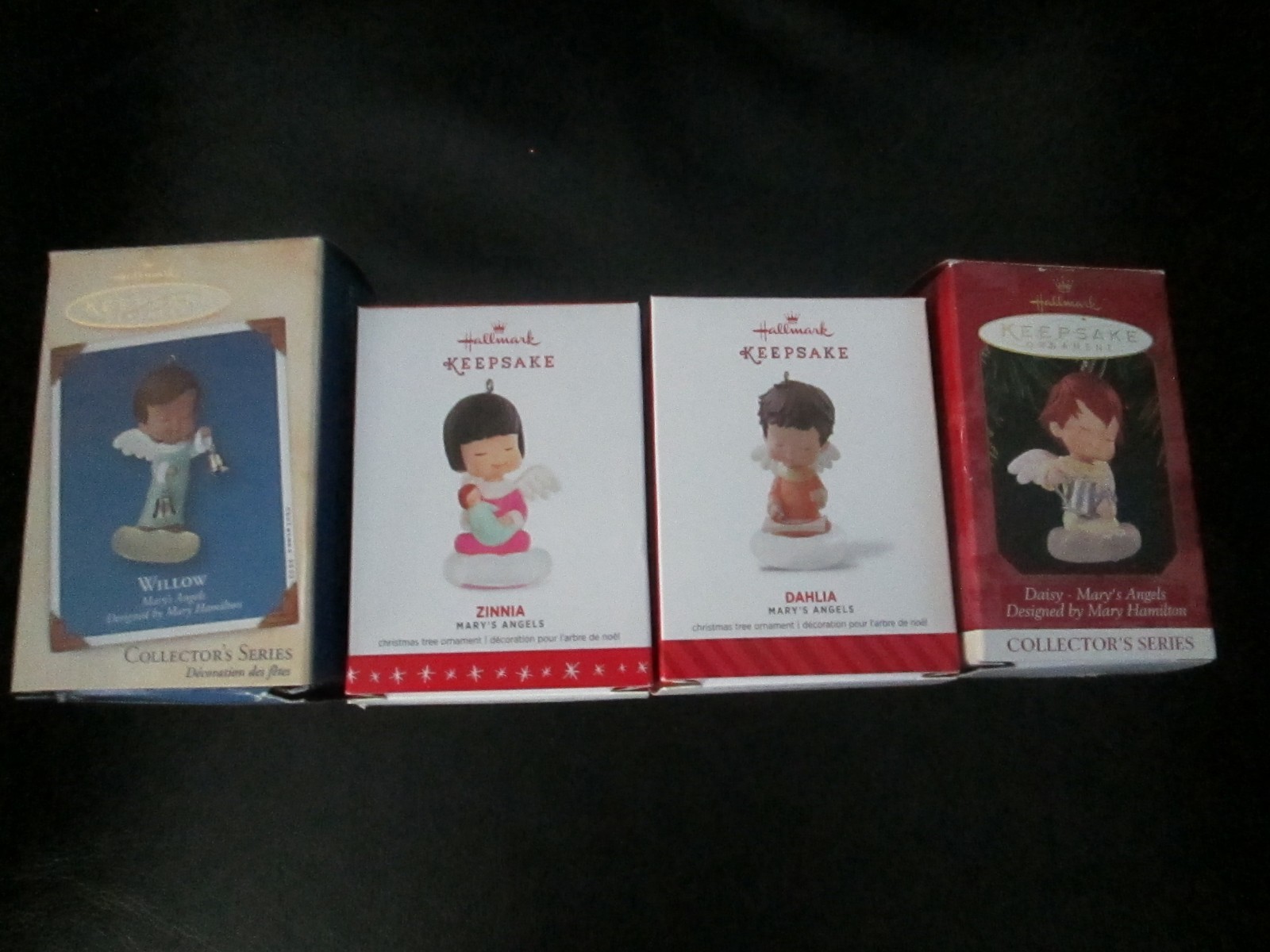 Set of 4 Mary's Angels Hallmark Christmas Ornaments Daisy Dahlia Willow Zinnia