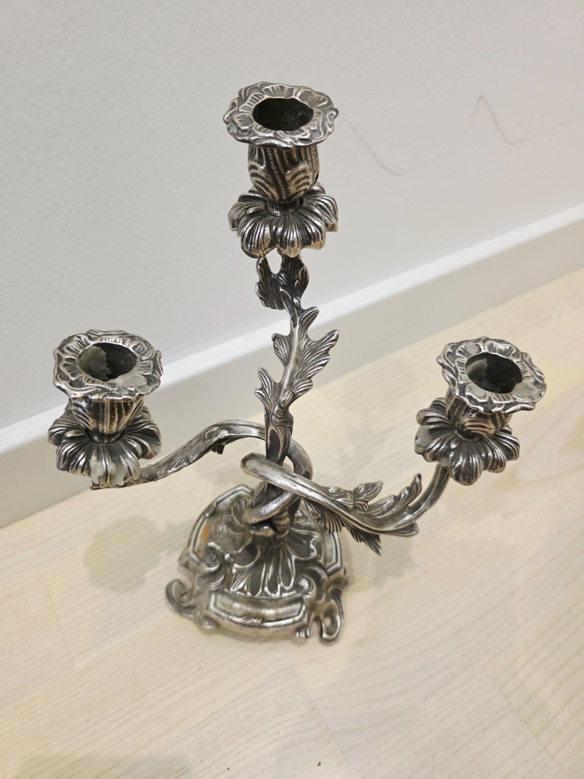 Vintage Italian 3 Arm Candelabra Floral Rococo Candle Holder Made in Italy 30cm