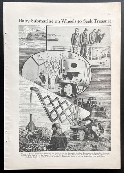 Simon Lake 1933 Explorer pictorial “Baby Submarine on Wheels to Seek Treasure”