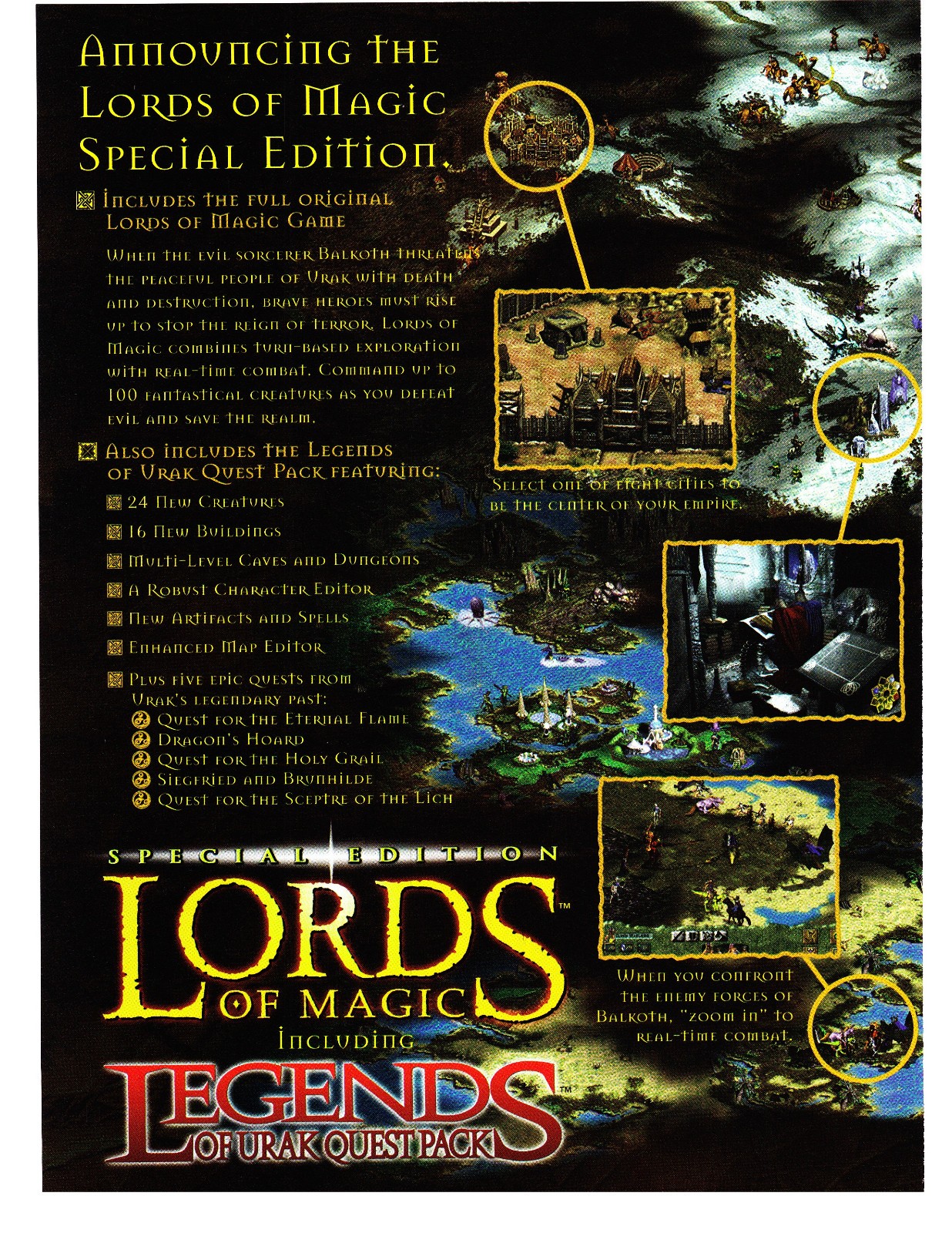 1998 Lords of Magic Special Edition Vintage Print Ad 2 Page Sierra Studios Urak