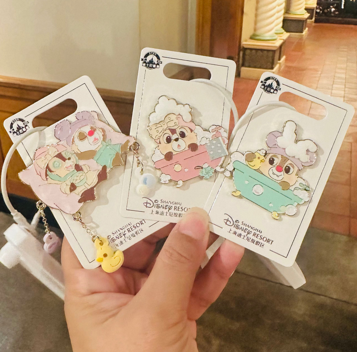 Disney authentic 2026 Chip dale bath 3 pins set shanghai disneyland