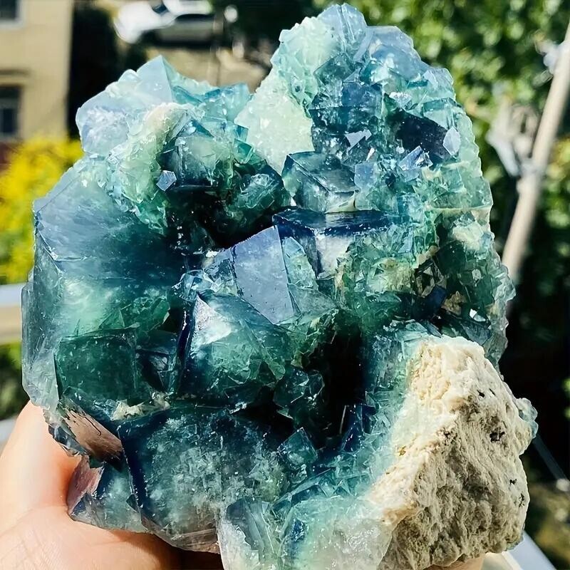 1pc Green Fluorite Cube Cluster - Belize Style Bohemian Decor 1,100-1,500g