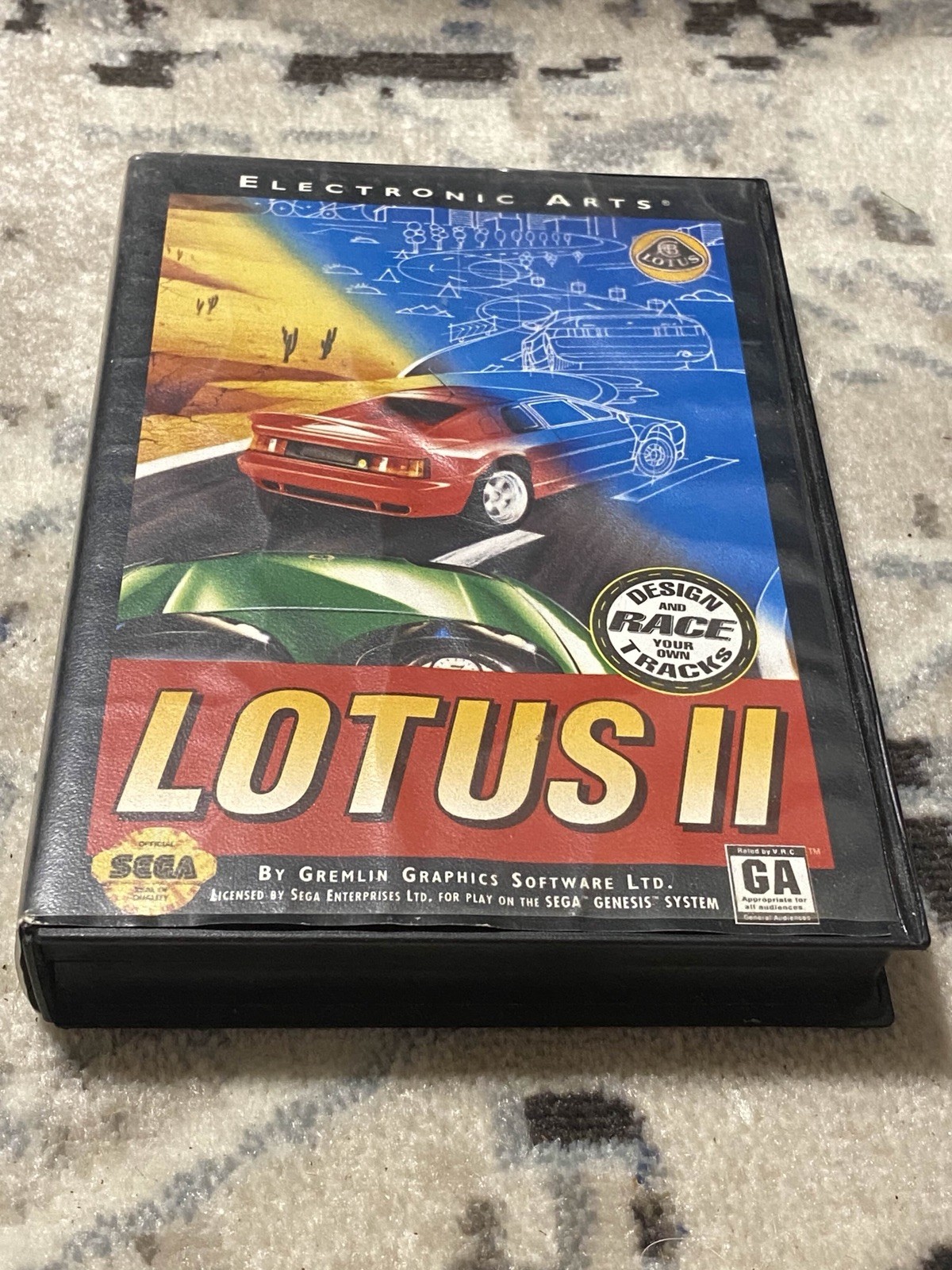 Sega Genesis 1993 Lotus 2 II R.E.C.S. Recs Cart & BOX ONLY -Tested