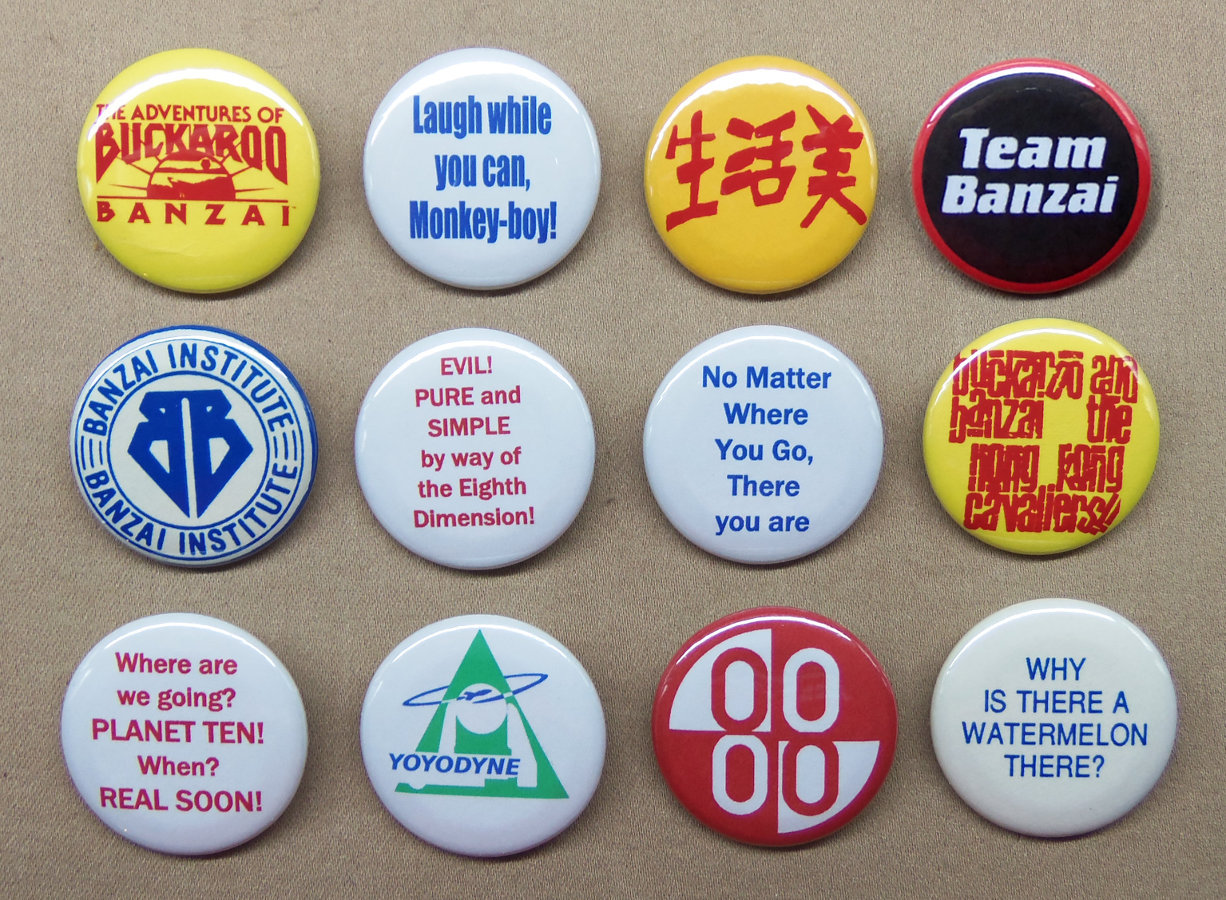 Buckaroo Banzai 12 Button Set Logos, Quotes, HK Cavaliers, Yoyodyne, ++ 1.25