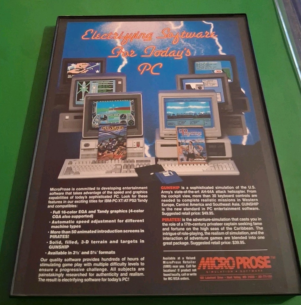 Gunship And Pirates Computer Games Microprosse Framed Print Ad 8.5X11 1980s 