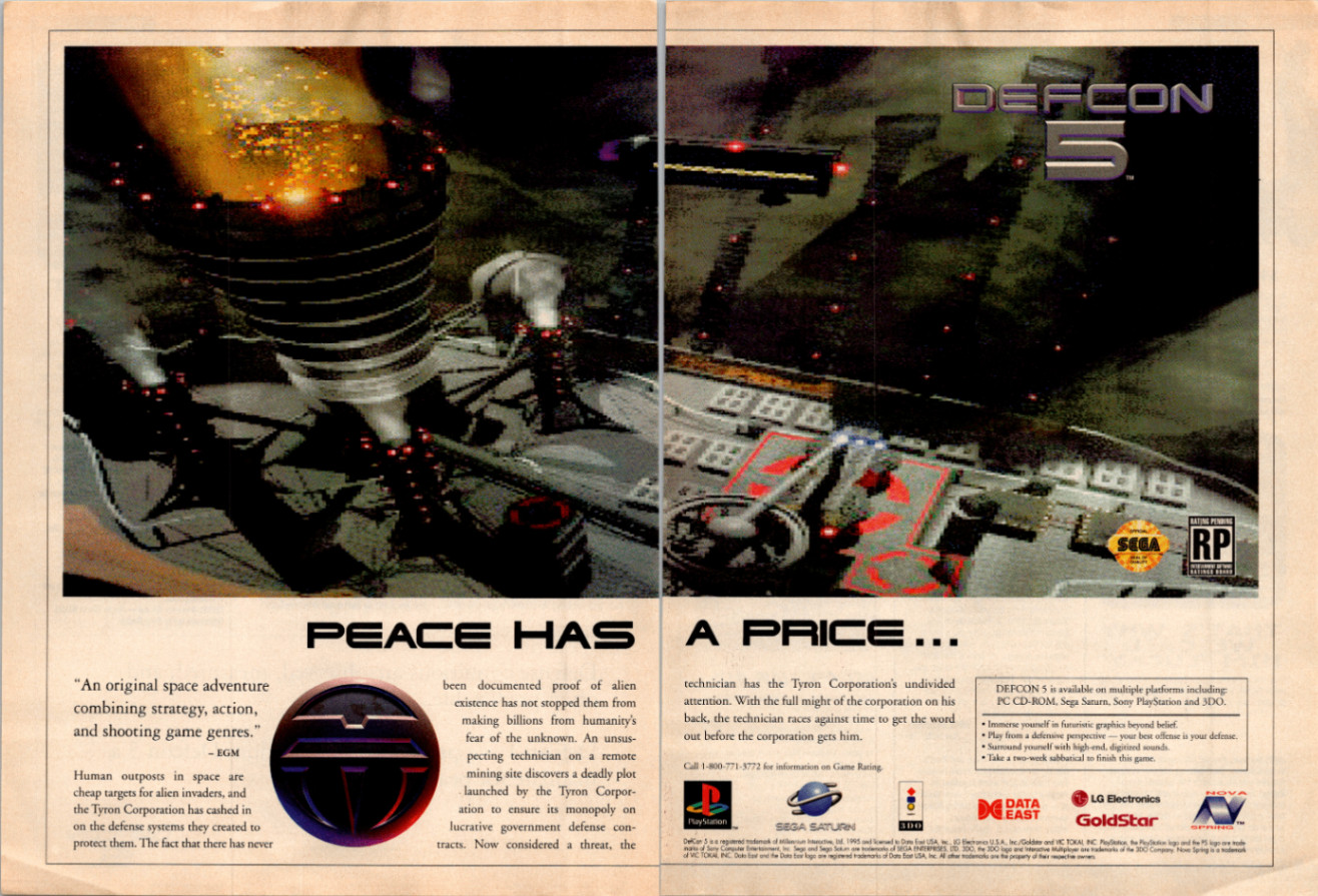DEFCON 5 Vintage 1995 Video Game Magazine Ad Data East GoldStar NovaLogic