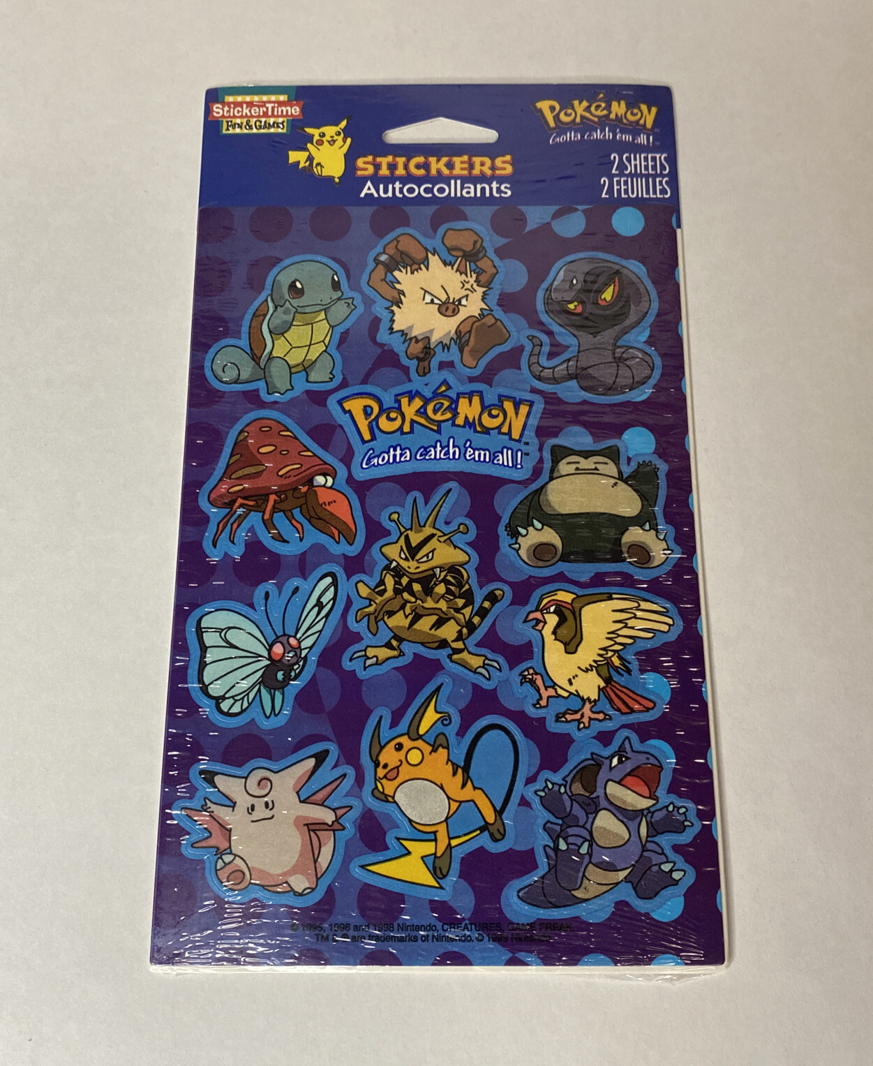 Vintage Pokemon Nintendo Stickers Squirtle + 1999 12 Ct