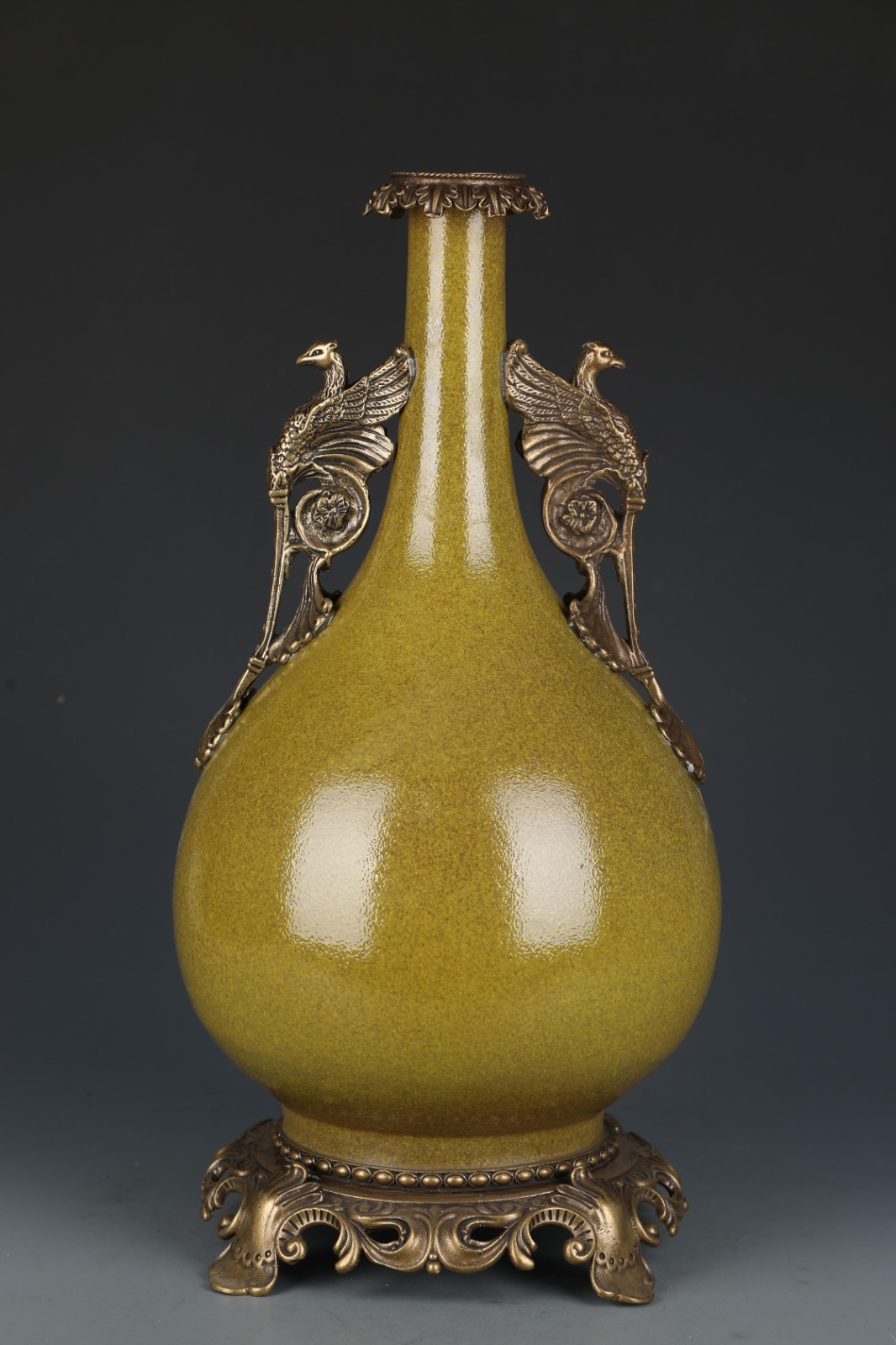 A Tea-Dust Glazed Porclain Vase with Bronze Accents