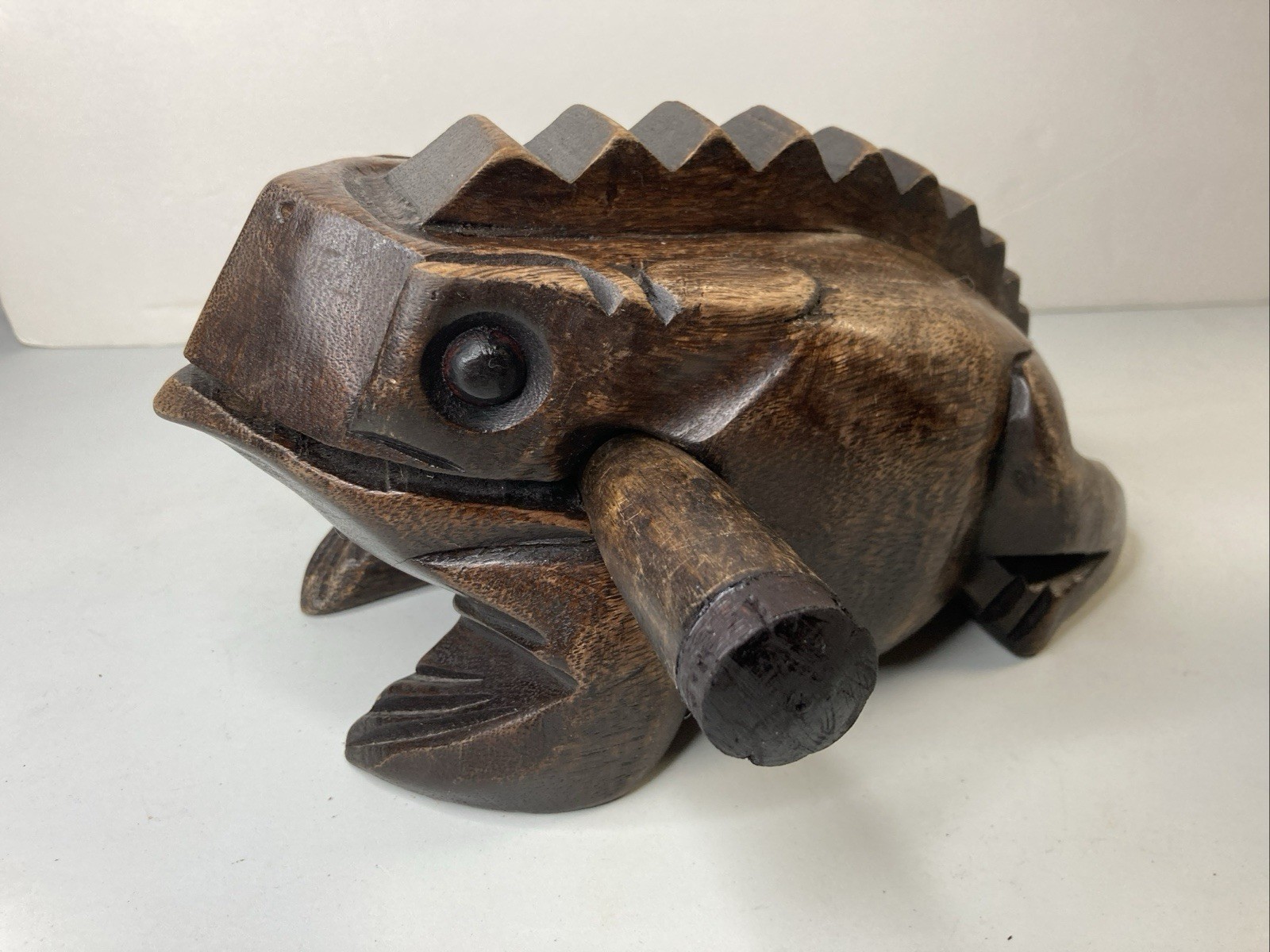 Hand Carved Wooden Toca Percussion Croaking Ribbit Frog Large With Mallet