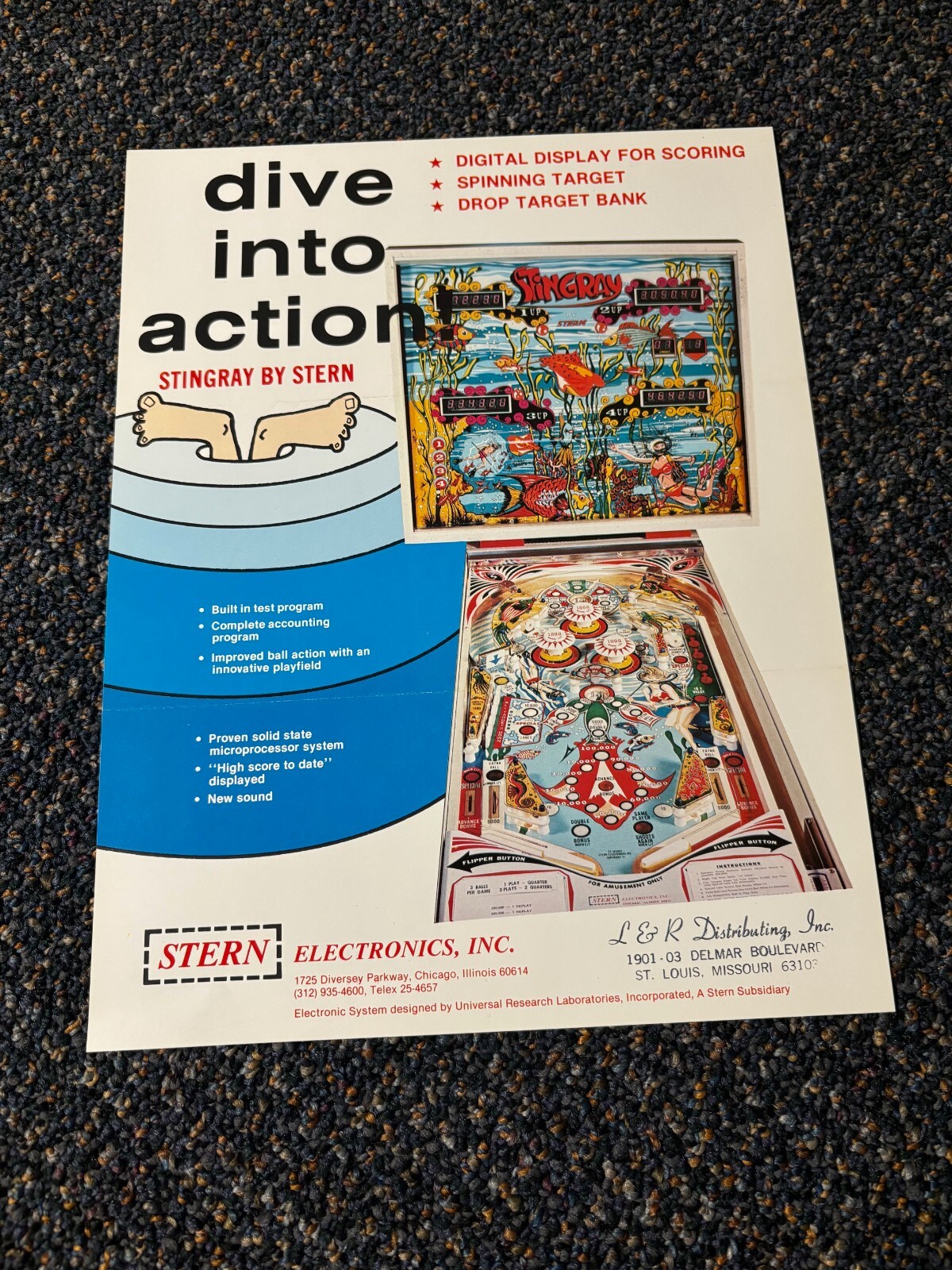 1977 STERN STINGRAY PINBALL PROMO FLYER NEW UNCIRCULATED