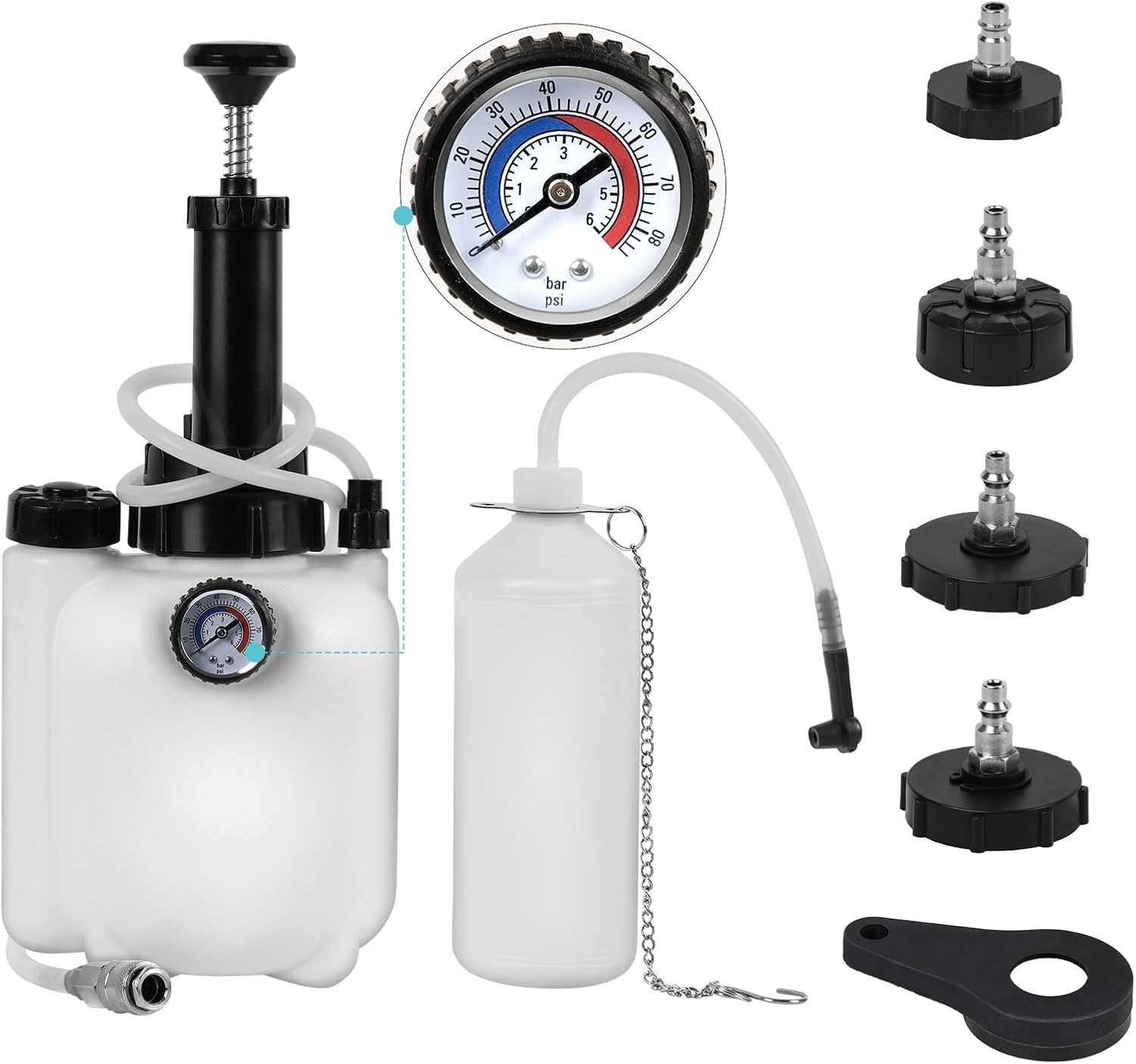 Manual Brake Bleeder Kit 3L Pump 4 Master Cylinder Adapters 1L Waste Bottle