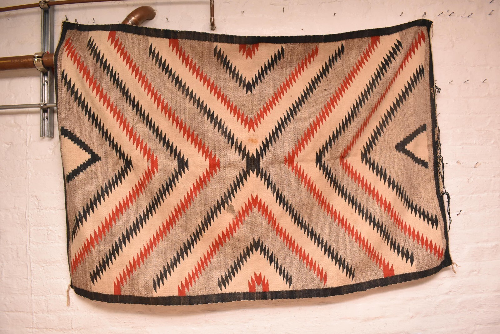 Antique LARGE Navajo Rug Native American Indian VTG Eye Dazzler Weaving 66x45