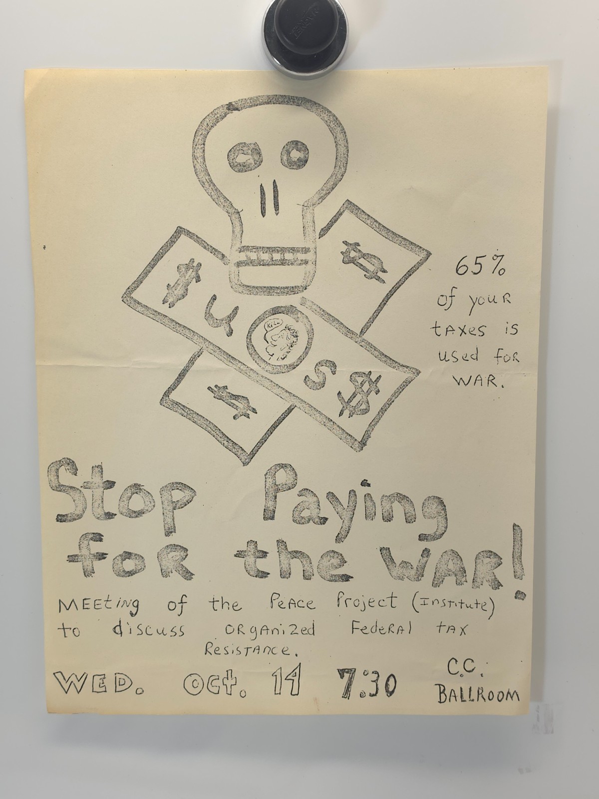 Vintage Vietnam War Tax Resistance Poster Hand Drawn Anti War Protest Flyer Ephe