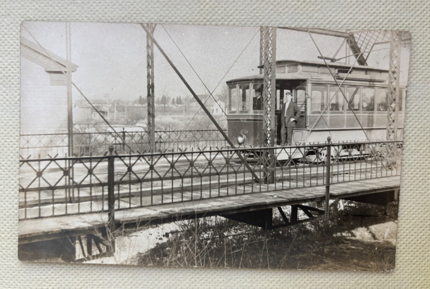 Columbus PA RPPC Trolley on Truss Bridge Trolley/Interurban Antique Postcard