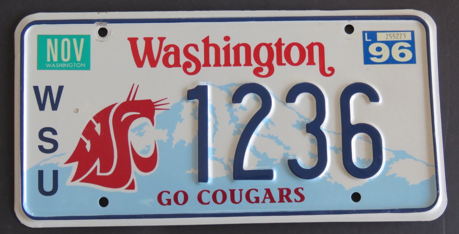 WASHINGTON STATE UNIVERSITY COUGARS  license plate   1996  # 1236
