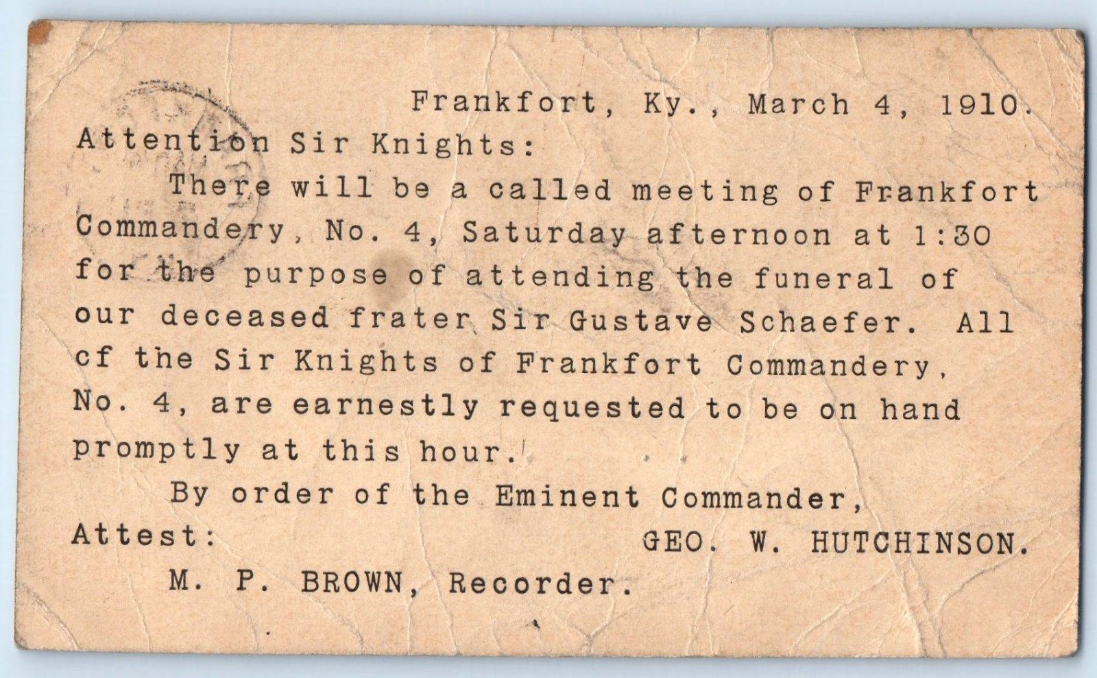 c1905 Meeting For Attending Funeral Frankfort Kentucky KY Antique Postcard