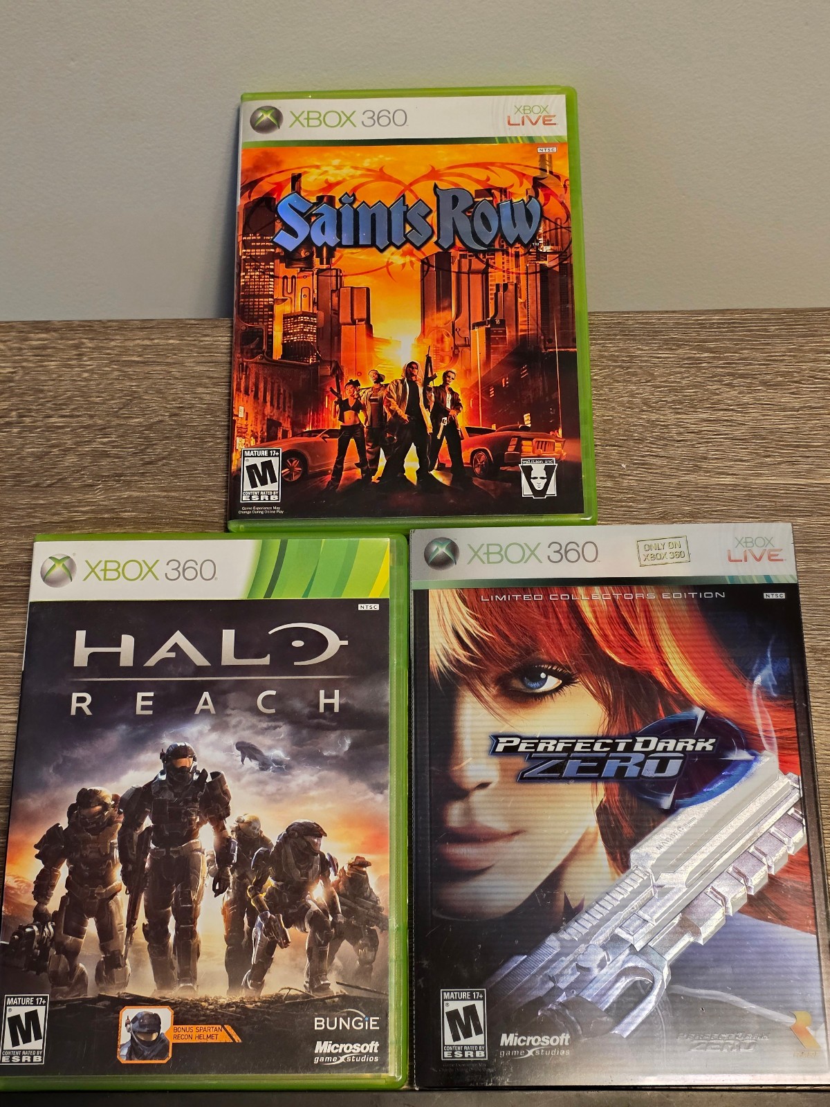 (Perfect Dark Zero + Saints Row + Halo Reach) Xbox 360 Shooter Bundle