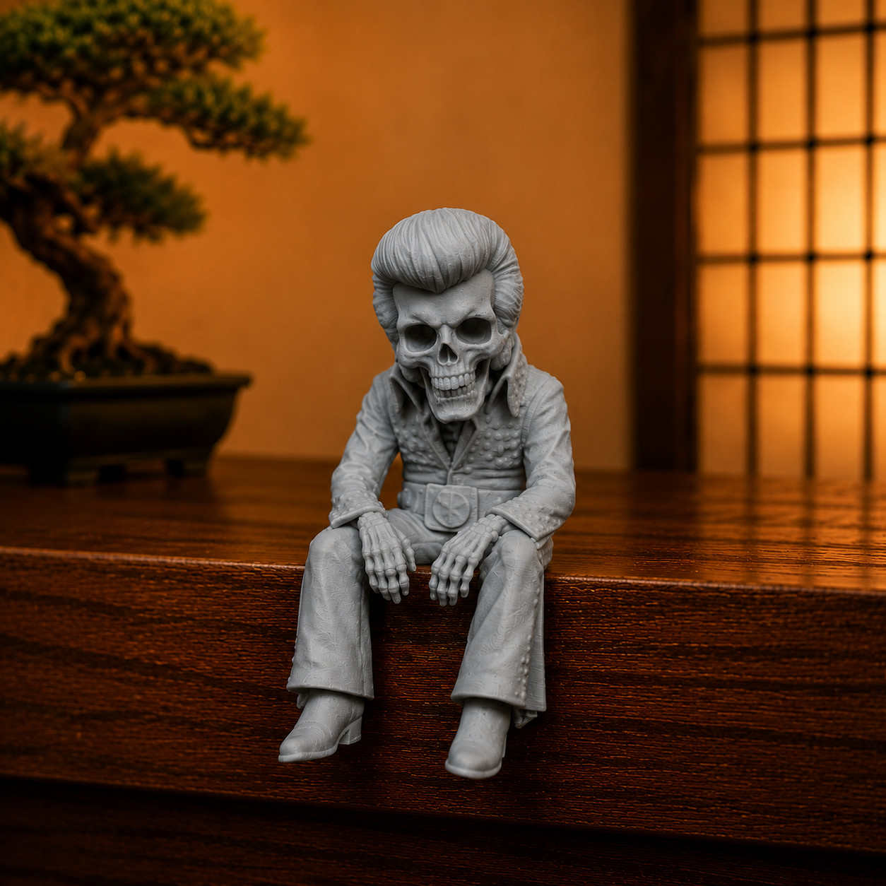Ledge SkulZ Elvis Bonesley Skeleton Shelf Sitter 3D Printed Figurine Music Decor