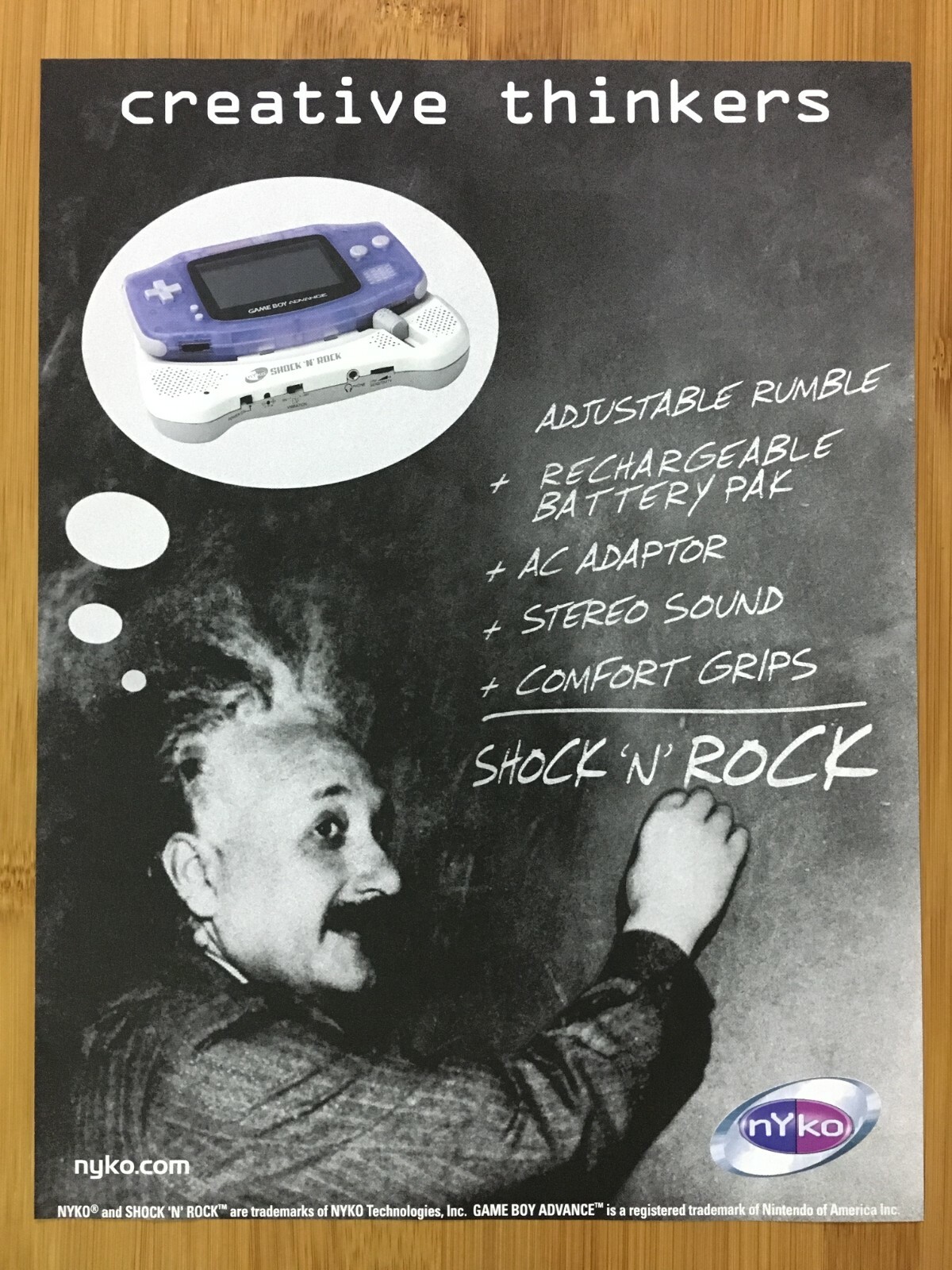 2001 NYKO Shock 'N' Rock Print Ad/Poster Official GBA Albert Einstein Nintendo