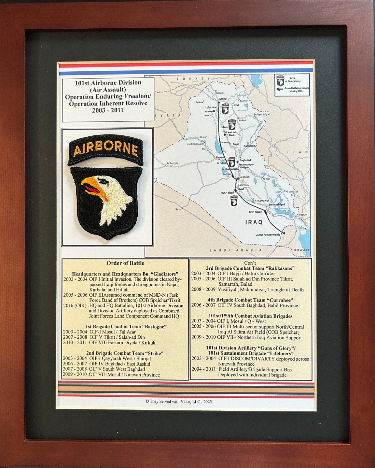 101st Airborne OIF Plaque Screaming Eagles Iraq War 2003-2011  Veteran Gift
