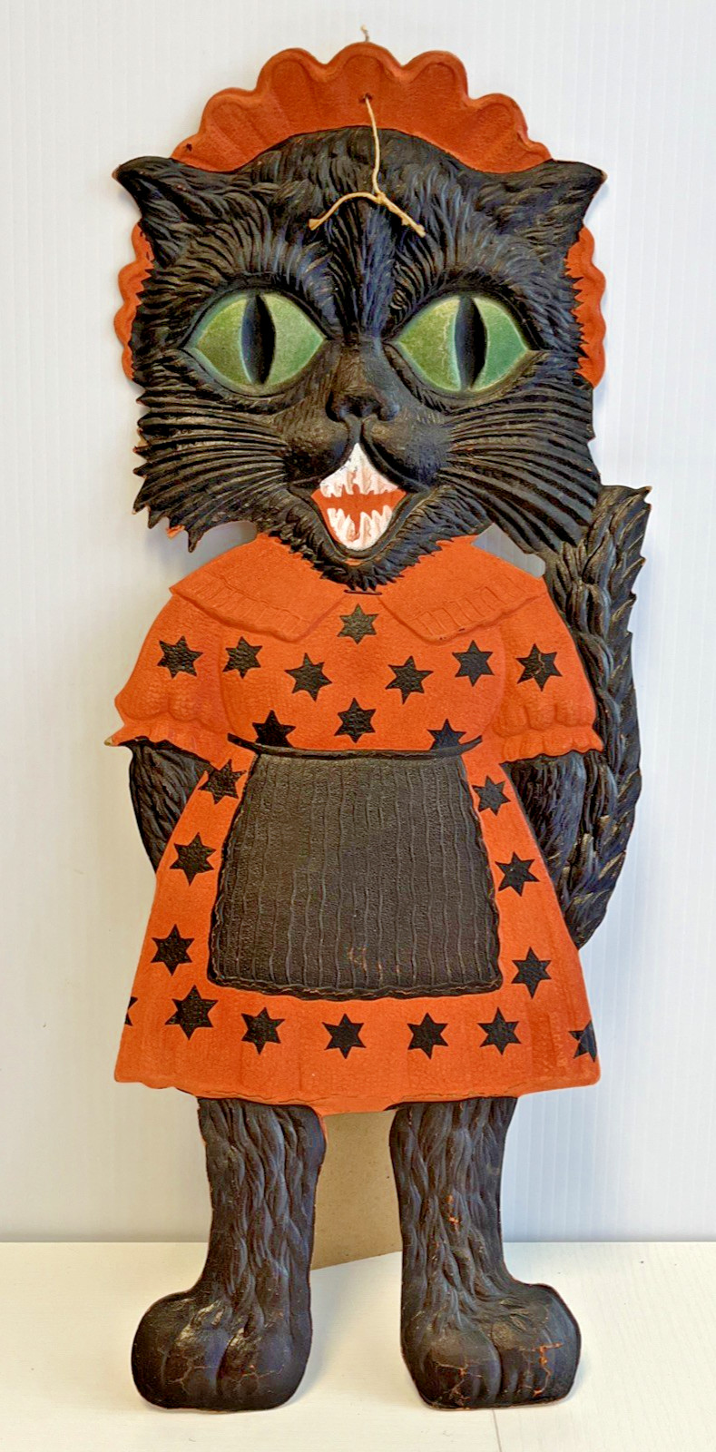 Antique German Embossed Mache Die Cut Halloween Black Cat