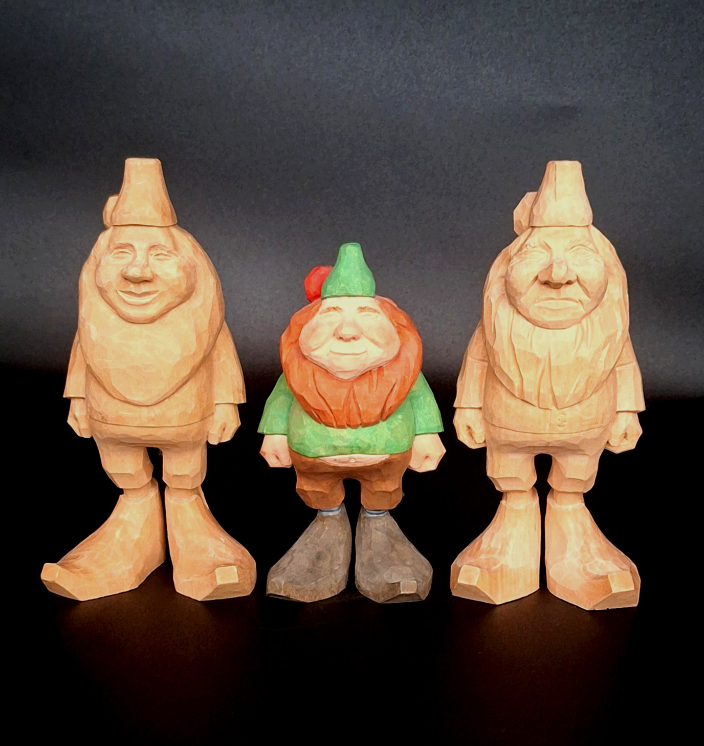 Vintage Svend Elmstedt Wood Carvings Lot 3 Gnomes Unsigned Studio Study Folk Art
