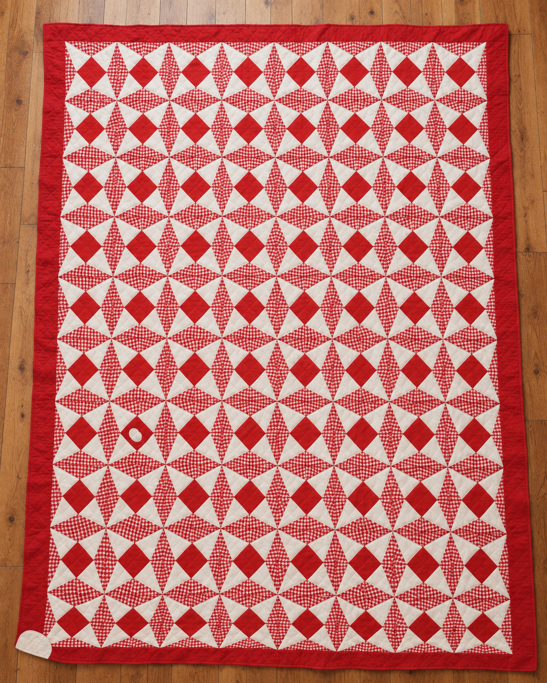 Vintage Red & White Handmade Quilt 86x96 Gingham Geometric Folk Art