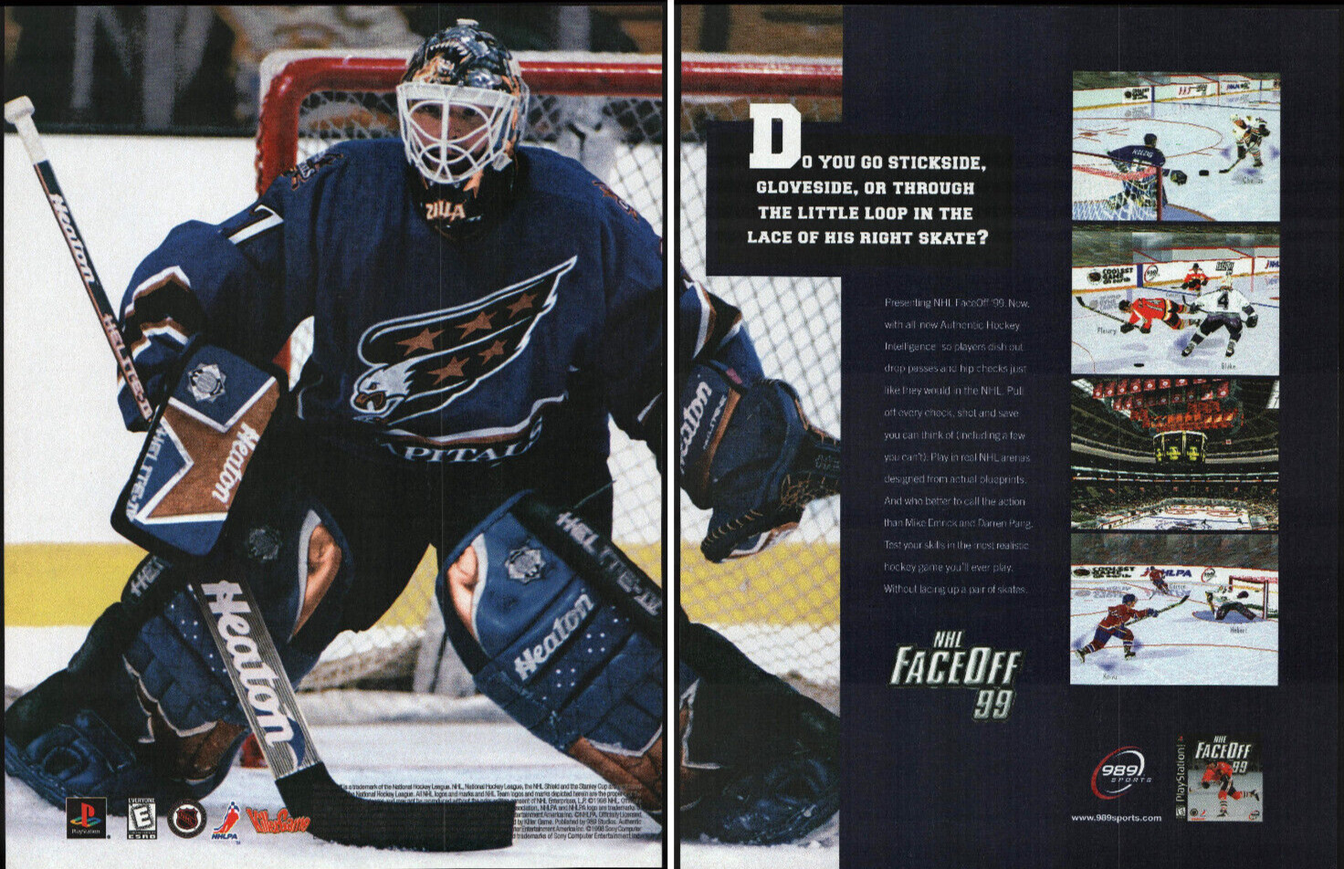 NHL FaceOff 99 Hockey - 2 Page Video Game Print Ad / Poster Promo Art 1998