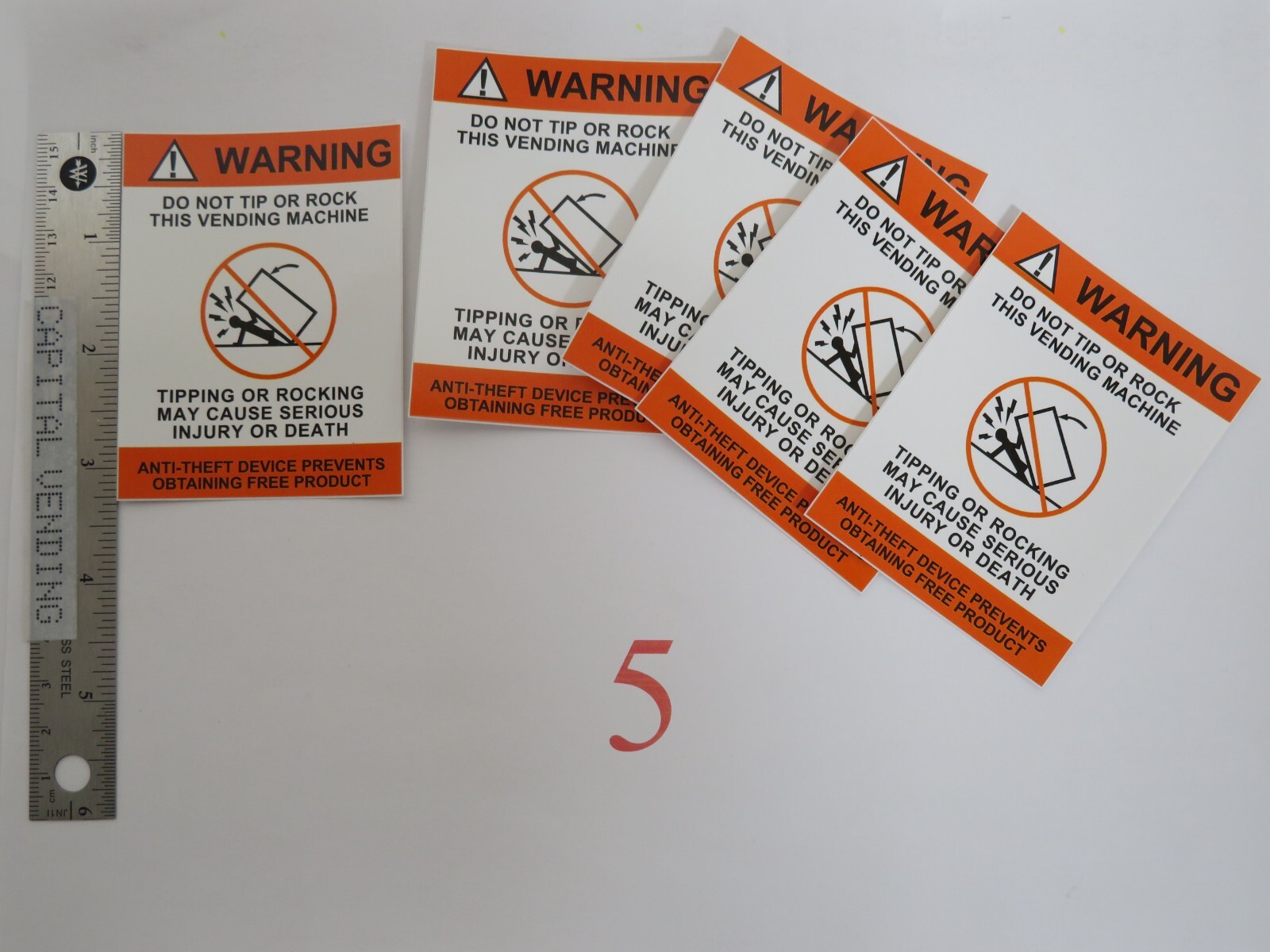WARNING Do Not Tip or Rock This Vending Machine   SODA MACHINE Decals 5 or 10 Q