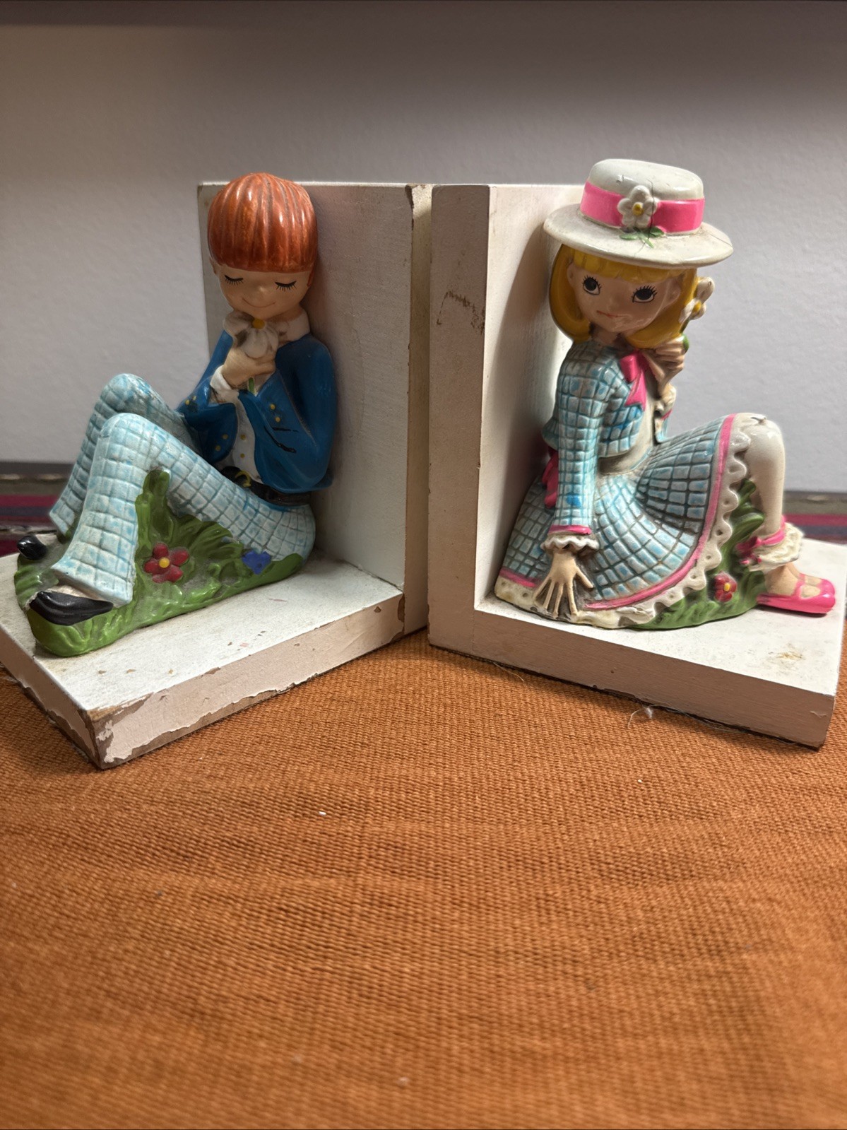 EARL BERNARD Vintage BOOK ENDS BOY AND GIRL Made In Japan 5.25” Tall