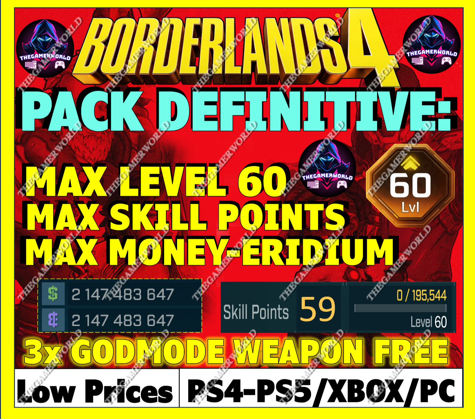 🔥BORDERLANDS 4✨WEAPONS MODDED LEVEL 1 ONE GEAR MODDED ✴️ GODMODE ✅PC-PS-XBOX✨UP