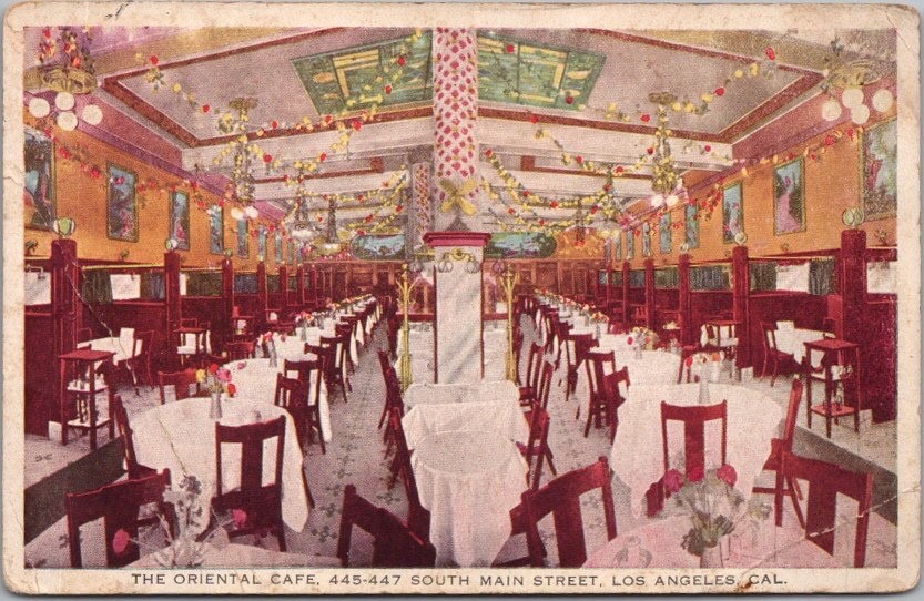 c1920s LOS ANGELES Calif. Postcard THE ORIENTAL CAFE Chinese Restaurant Interior