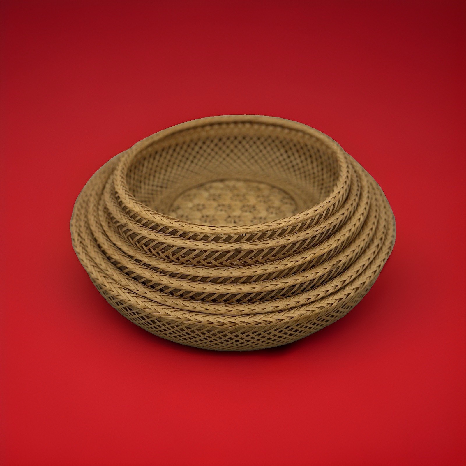 Vintage Handcrafted Woven Wicker Rattan Set of 6 Nesting, Decor Baskets Japanise