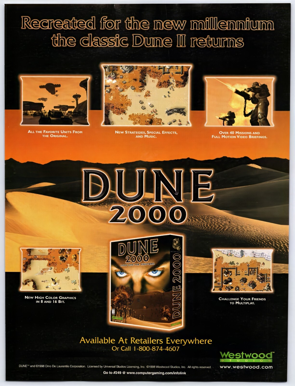 Dune 2000 - Westwood Studios PC Game - Vintage Original Print Ad/Poster Art 1998